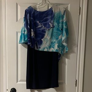 TanJay Asymmetrical Dress with Blue and Teal Floral Design